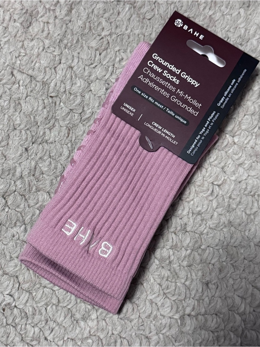 BAHE Studio grounded grippy Crew Sock NEW unisex one size pink yoga Pilates